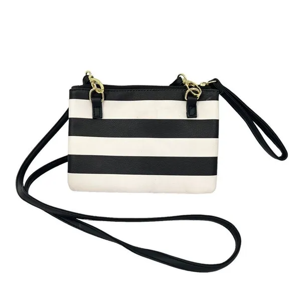 Betsey Johnson Signature Black & White Striped Luv Betsey Crossbody Wristlet - Image 9