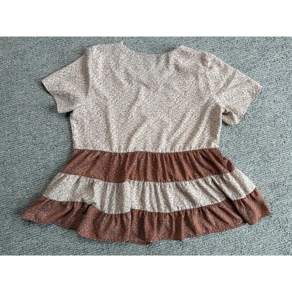 Paper Crane Women Floral Tiered Babydoll Top Short‎ Sleeve Ruffle Peplum Blouse - Image 2