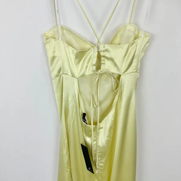 Lulus Stunning Example Light Yellow Satin Backless Maxi Dress Formal Small NWT - Image 10