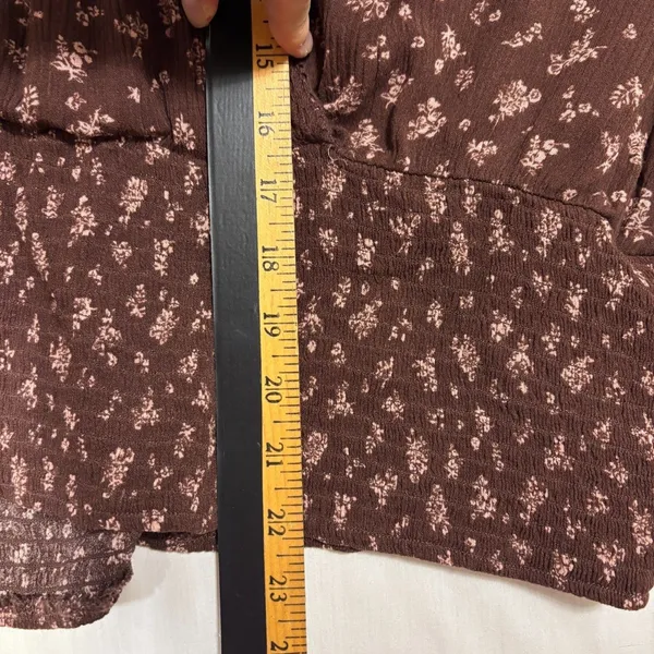 Maurices Boho Floral Blouse Brown Smocked Waist Surplice Neck‎ Cottagecore XXL - Image 5