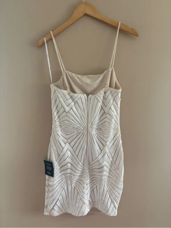 Lulus Lost In Your Eyes White Sequin Bodycon Mini Dress Size Small Sleeveless - Image 6
