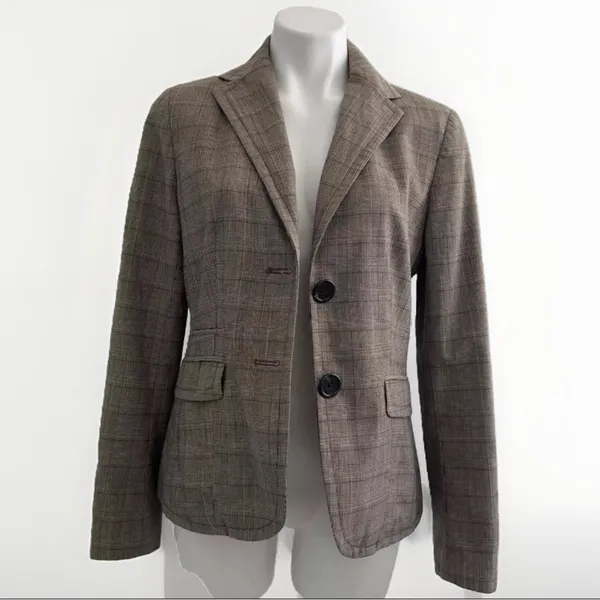 GAP Vintage 90s Wool Blazer Academia Brown Check Y2K - Image 2