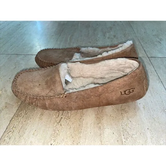 UGG‎ Australia Women Chestnut Brown 1016476 Suede Sheepskin Slippers Loafer Sz 8 - Image 4