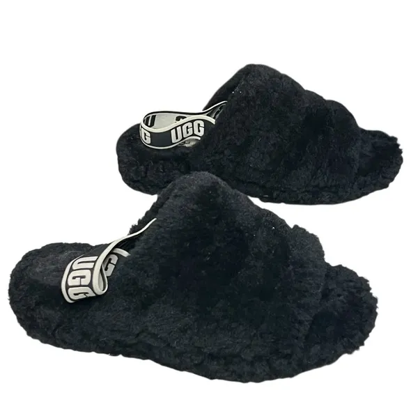 Ugg Fluff Yeah Slide Slippers Womens 8 Black Plush Sheepskin‎ Logo Soft Fur Cozy - Image 4