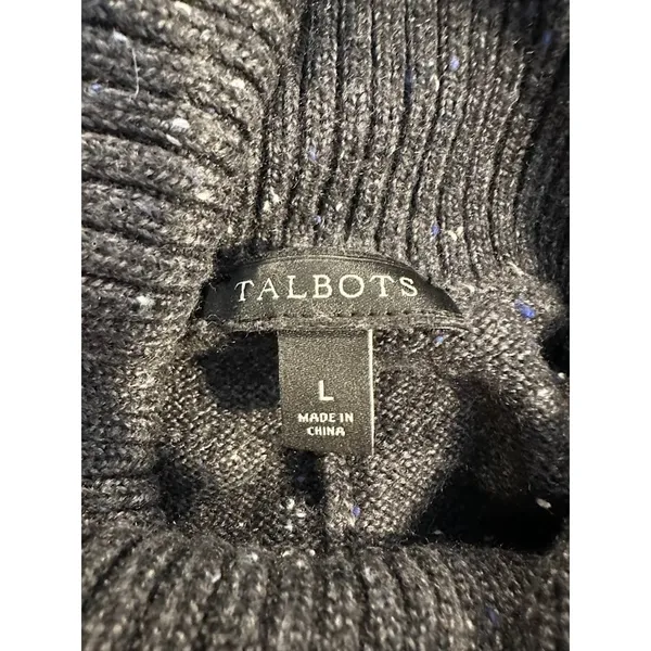 Talbots Sweater Dress Large Gray Speckled Button Cowl Neck Minimalist‎ Career - Image 4