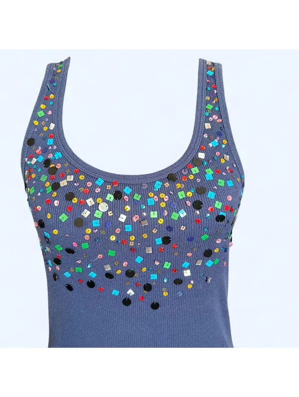 vintage y2k blue sequin tank top old navy glam fairy sparkle size medium 💙 - Image 2