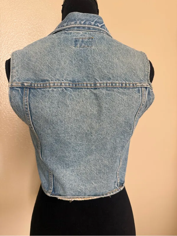 Vintage Kory Intl Blue Denim Vest Small Cropped Zip Front Y2K Grunge Made in USA - Image 6