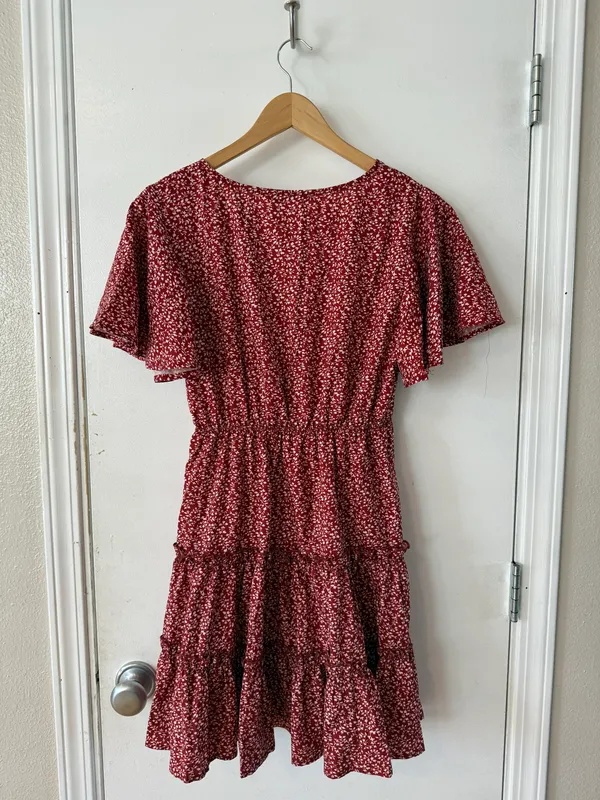 Red Floral Short Sleeve Sundress - Image 3