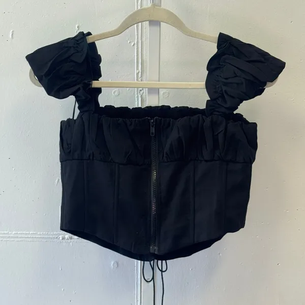 Princess Polly‎ Black Lace Up Corset Crop Top Ruffle Sleeve Milkmaid US 6 - Image 2