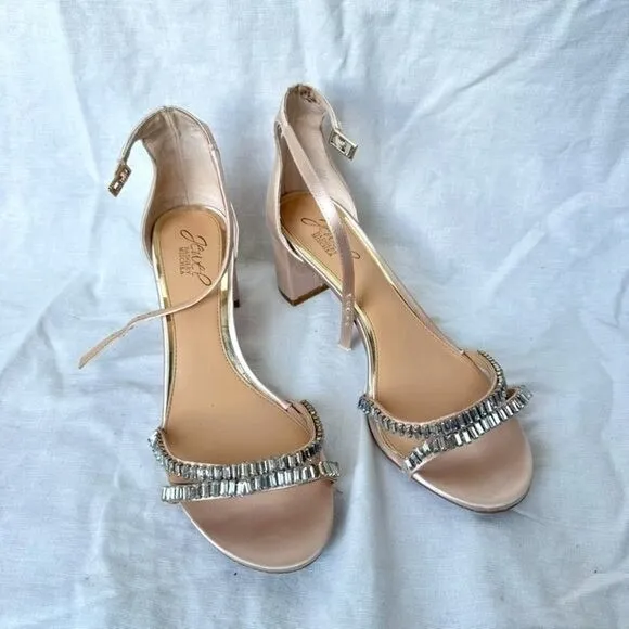 Badgley Mischka‎ Jewel Joanne Embellished Block Heel Sandal Champagne Cream 9 - Image 8