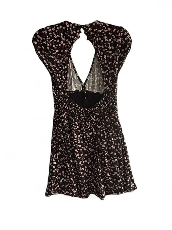 Free People Black Mini Dress with Pink Floral Print - Image 2