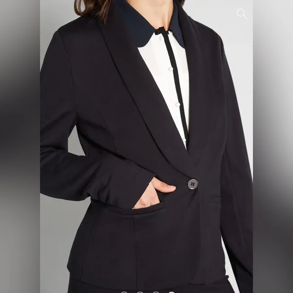 ModCloth Black Stretch Knit Shawl Collar Blazer business casual office jacket - Image 4