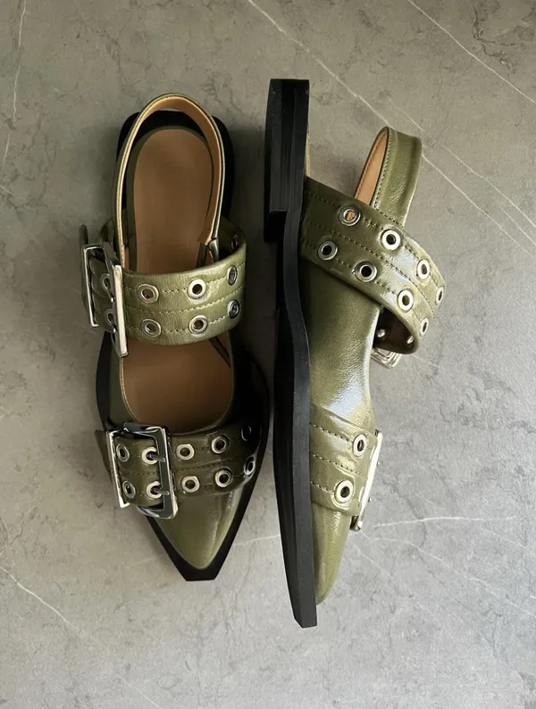 Ganni Wide Welt Buckle Ballerina Flats - Image 4