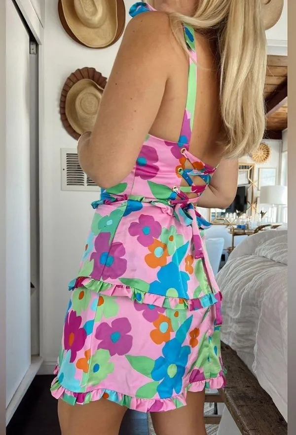 NWT Show Me Your Mumu Lady Corset size Large L pink Piccadilly floral mini dress - Image 7