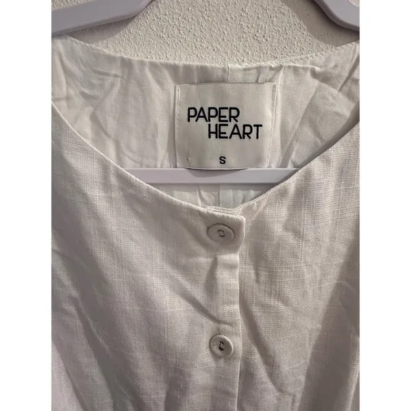 Paper Heart Sleeveless Linen Shirt Dress White Button Up Mini Sundress Coastal Preppy Size S - Image 4