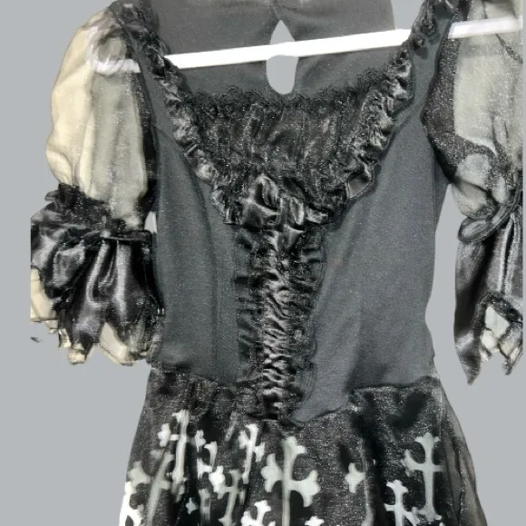 Gothic Black torn shredded look Dress with White Cross Pattern Size L - Image 11