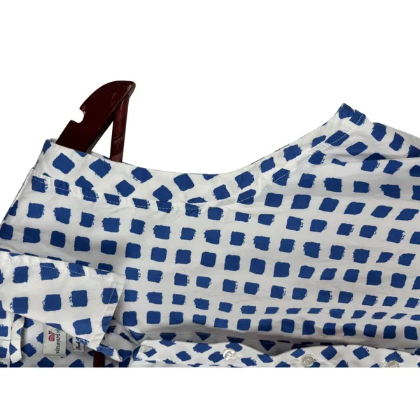 Vineyard Vines Shirt Dress 8 Blue White Block Print Sleeveless Made in Italy - Image 5