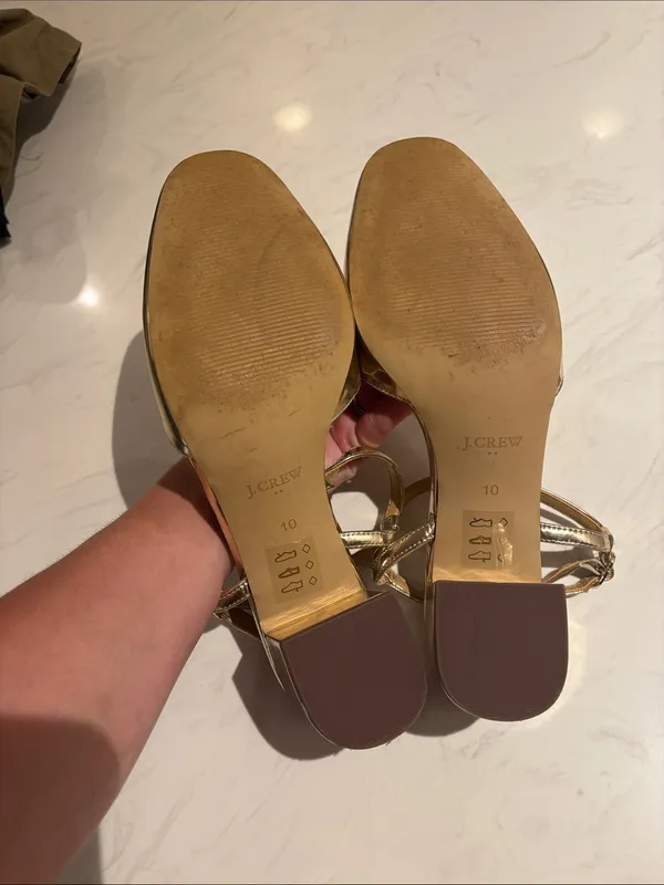 J. Crew Gold Metallic T-Strap Women’s Heels - Image 4