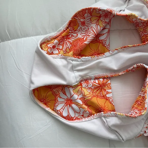 Orange floral ribbed bikini set Size L - Image 3