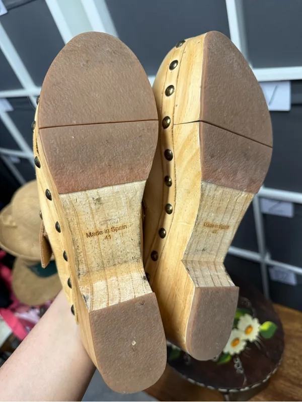 Free People Culver City Clog Leather Tan Clog Mules with Buckle - Image 9