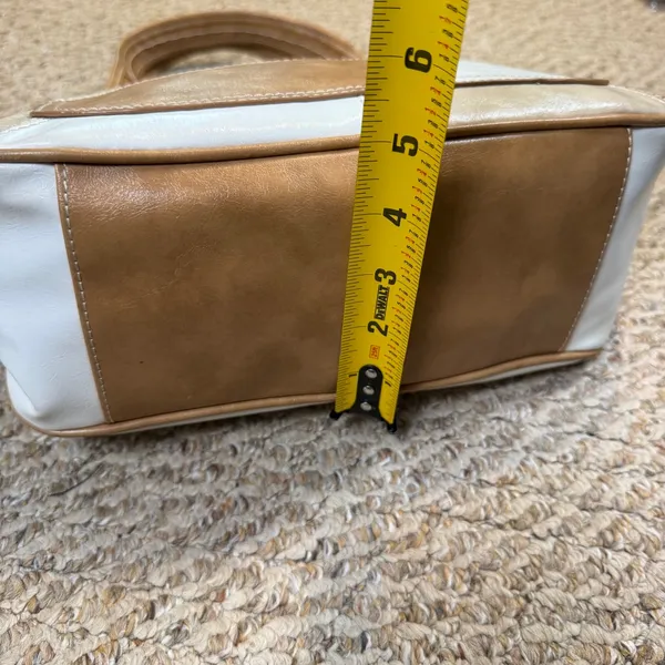 VTG Nine West Patchwork Hobo Shoulder Bag Tan Cream White Faux Leather Neutral - Image 9