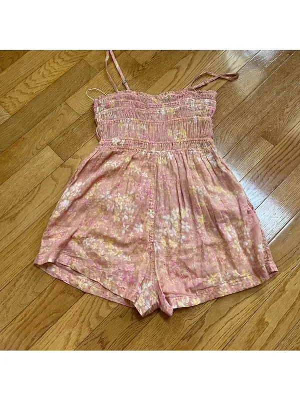 Free People FP One Sammi Shorts Romper 100% Cotton Floral print Orange boho Sz M - Image 12