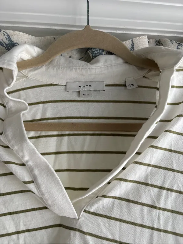Vince Easy Polo Striped Cotton Long Sleeve Women’s Top Olive Stone - Image 3