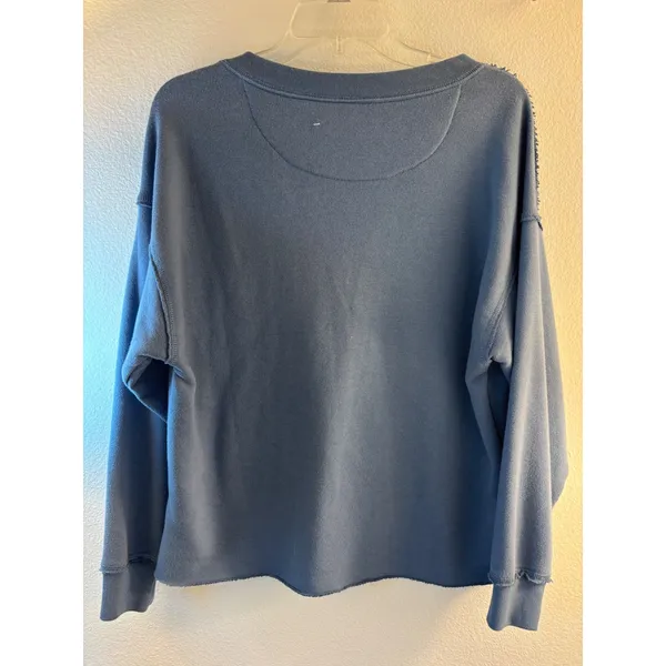 Aerie Lace Up V-Neck Sweatshirt Blue Raw Hem XXS Y2K - Image 4