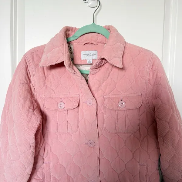Vtg Y2K Sonoma Womens Pink Quilted Corduroy Bomber Jacket Small Utility 00s - Image 2