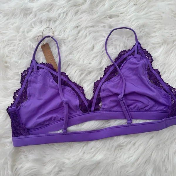 Skims Fits Everybody Lace Triangle Bralette Ultra Violet Multi Size XL - Image 5