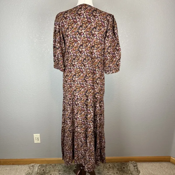 Natural‎ Life Floral Print Boho Tiered Maxi Dress Size XS/S Tie Neck 3/4 Sleeve - Image 6