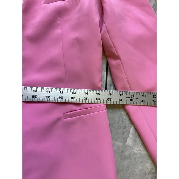 Zara Pink Open Front Tailored Blazer Jacket Womens Medium Collarless Hook Eye - Image 5