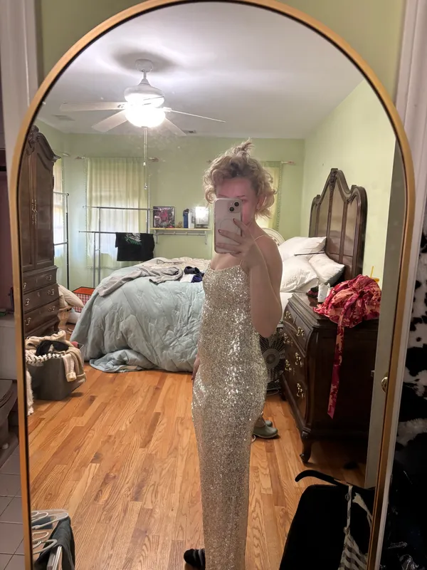 Gold Champagne Sequin Formal Maxi Gown XS - Image 4