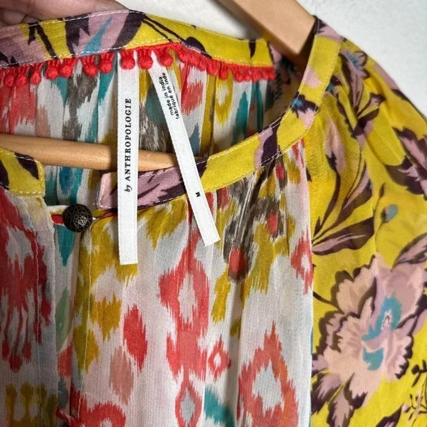 Anthropologie Maureen Babydoll Tunic Blouse Sheer Multicolor Floral Paisley M - Image 5