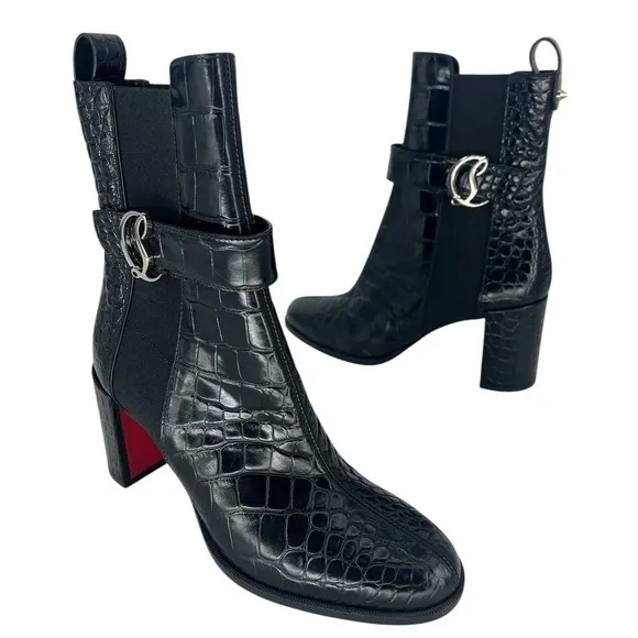 Christian Louboutin Croc Embossed Chelsea Boot 70 Calf Leather in‎ Black Size 37 - Image 5