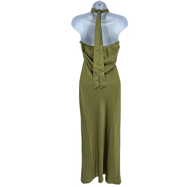 NWT Petal‎ & Pup Grasie Olive Satin Halter Maxi Dress Wedding Guest US 4 - Image 2