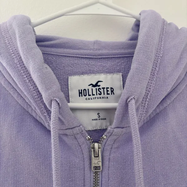 Light Purple Hollister Crop Oversized Terry Full-Zip Hoodie - Image 2