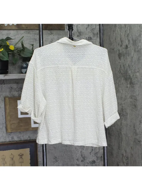 PQ Button Up Half Sleeve Cover Up Ivory Off White / Gold Shimmer - Image 2