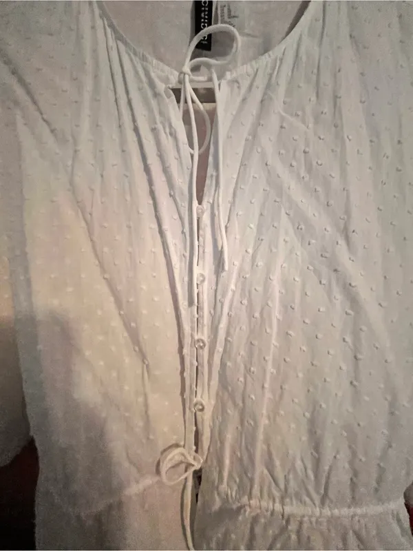 Divided White Tie-Front Peasant Blouse - Image 4