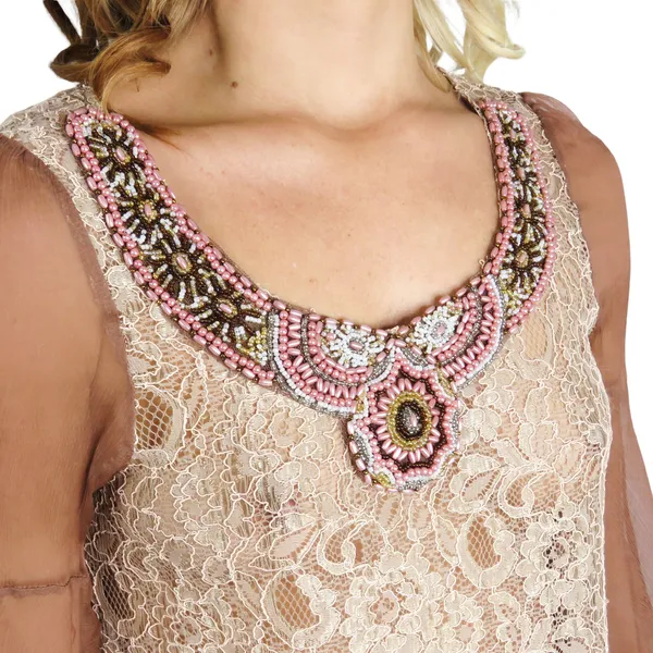 Gimmicks by BKE Mauve Pink Lace Beaded Boho Fairy Beaded Silk Blouse Small - Image 3