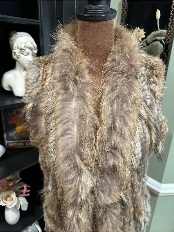 Real Rabbit Fur Vest – Brown Beige Natural Fur – Size M - Image 2