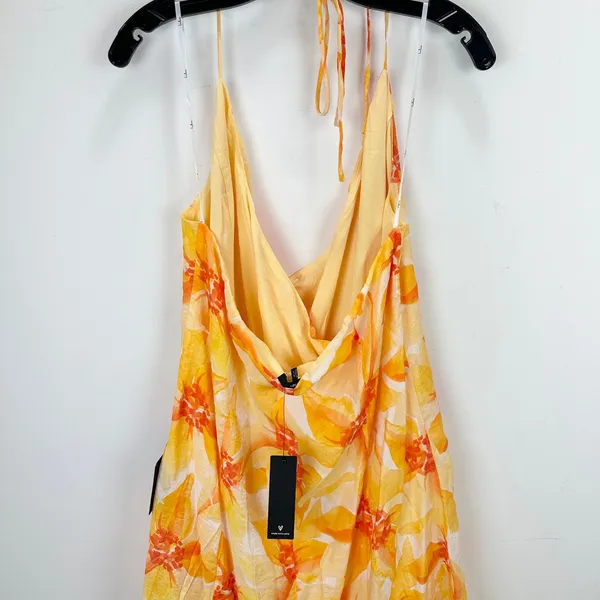 Lulus Prue Orange Floral Halter Mini Dress Rayon Resortwear Vacation XL NWT - Image 10