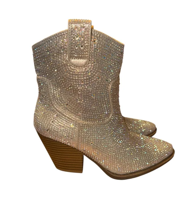 Forever Cowboy Western Ankle Boots Rhinestone Bling River01 Champagne Size 6 - Image 2