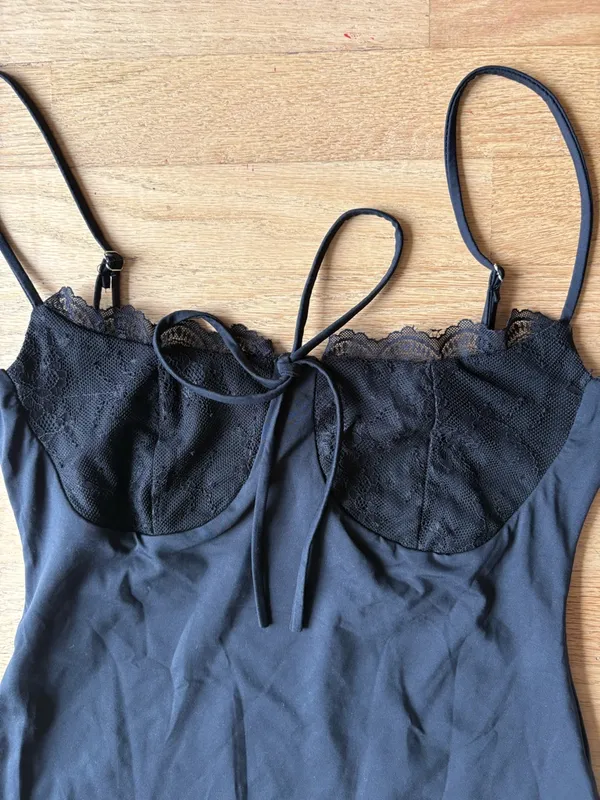Black Lace-Trim Slip Dress - Image 2