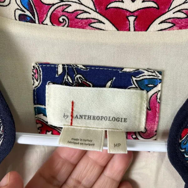 Anthropologie Spliced Tunic Dress Red & Blue Paisley Long Sleeve‎ Medium Petite - Image 5