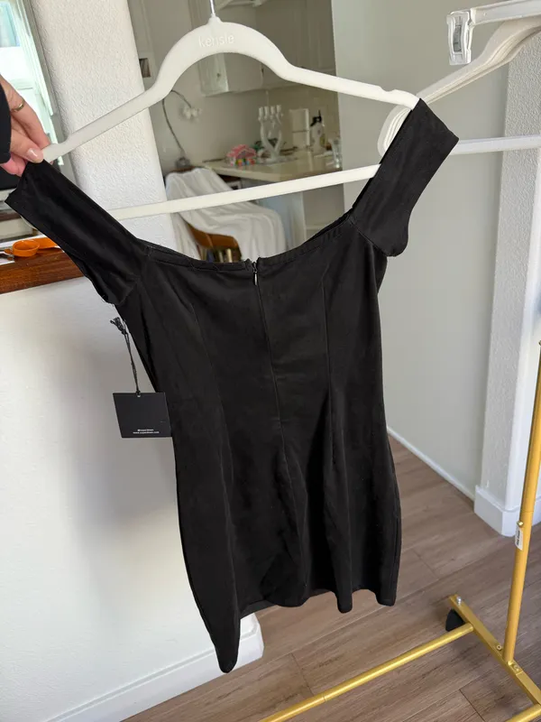 Super down black suede mini dress - Image 2