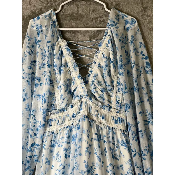 Altar'd State Floral Cottagecore Prairie Maxi Dress Lace Up XL Boho Romantic New - Image 4