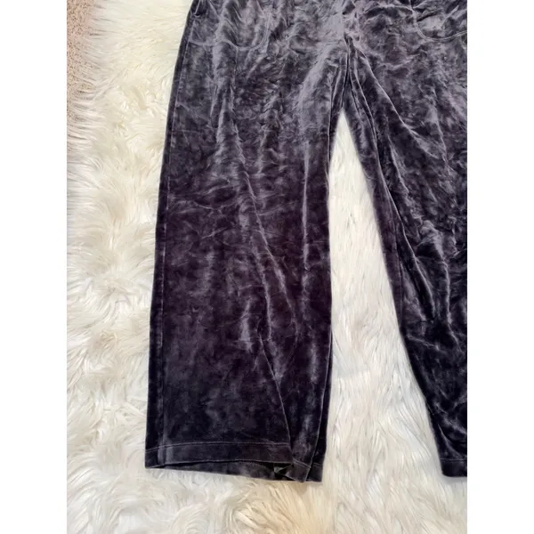 24/7 By Soma Women's Sz XL Cropped Wide Leg Lounge Pant Dark Gray Velour Pockets - Image 3