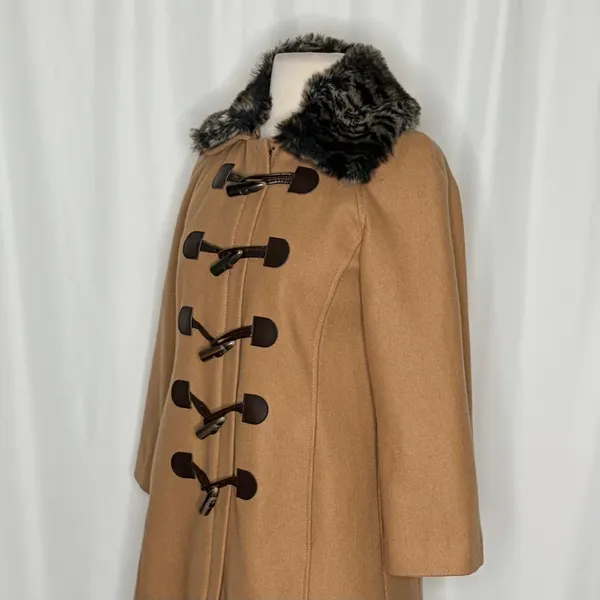 Anthropologie ELEVENSES‎ Melton Wool Toggle Coat Leopard Fur Collar Size 2 - Image 7