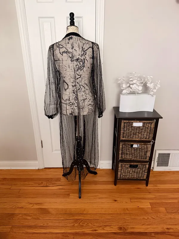 NWOT A Peach Tulle sheer kimono robe stud embellish cover cardigan duster beaded - Image 6